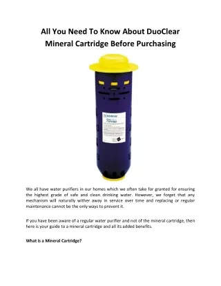 All You Need To Know About DuoClear Mineral Cartridge Before Purchasing