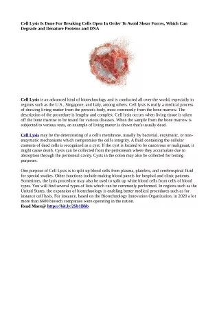 cell lysis is done for breaking cells open