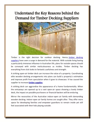 Understand the Key Reasons behind the Demand for Timber Decking Suppliers