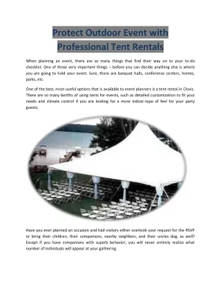 Protect Outdoor Event with Professional Tent Rentals