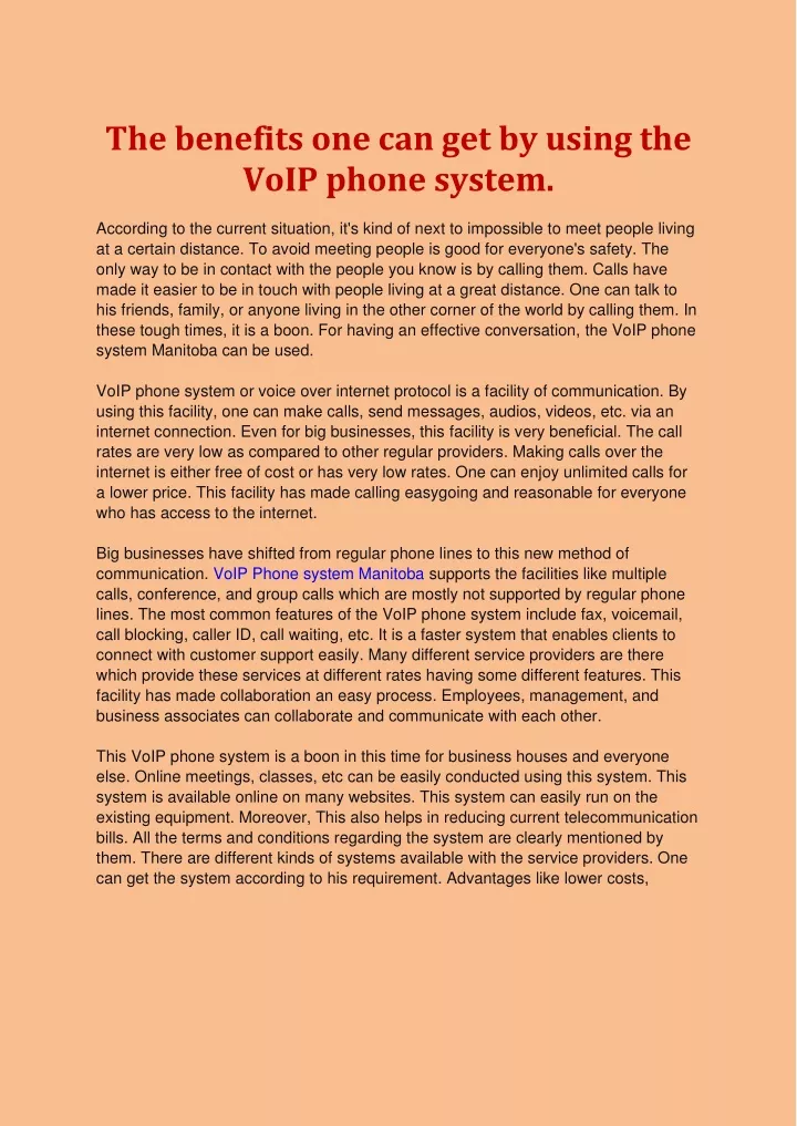 the benefits one can get by using the voip phone