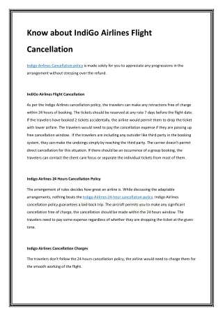 Know about IndiGo Airlines Flight Cancellation