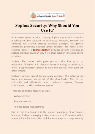 sophos security why should you use it