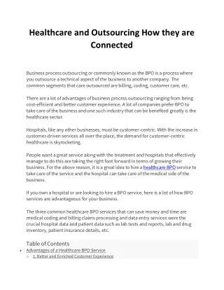 Healthcare and Outsourcing How they are Connected