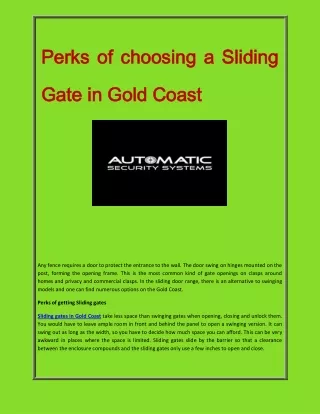 Perks of choosing a Sliding Gate in Gold Coast