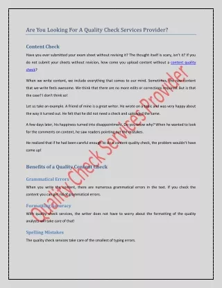 are you looking for a quality check services