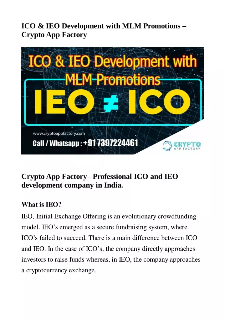 ico ieo development with mlm promotions crypto