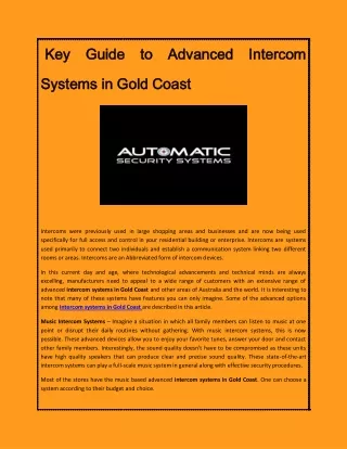 Key Guide to Advanced Intercom Systems in Gold Coast