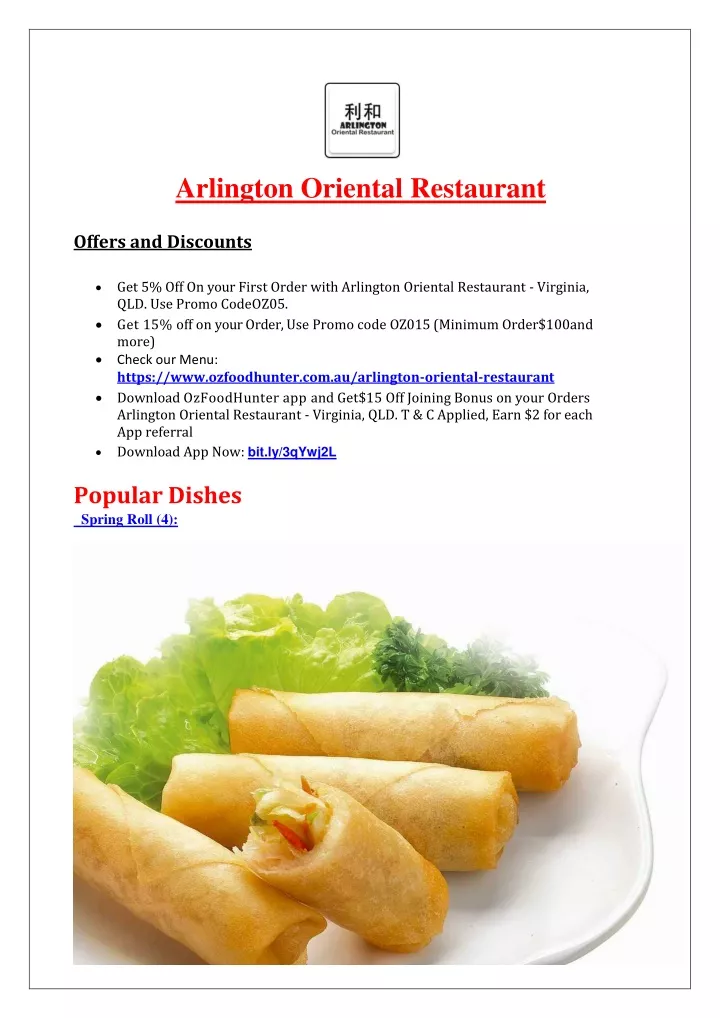 arlington oriental restaurant offers