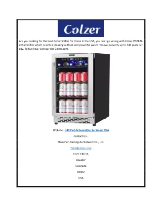 140 Pint Dehumidifier For Home USA | Colzer