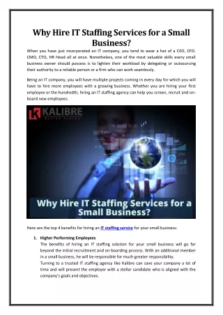 Why Hire IT Staffing services for a Small Business
