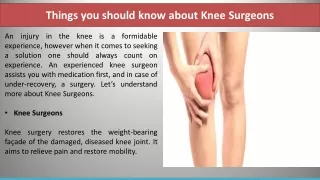 Things you should know about Knee Surgeons
