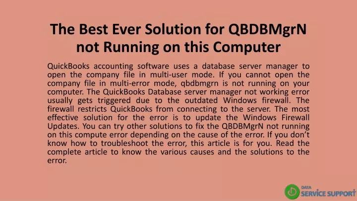 the best ever solution for qbdbmgrn not running on this computer