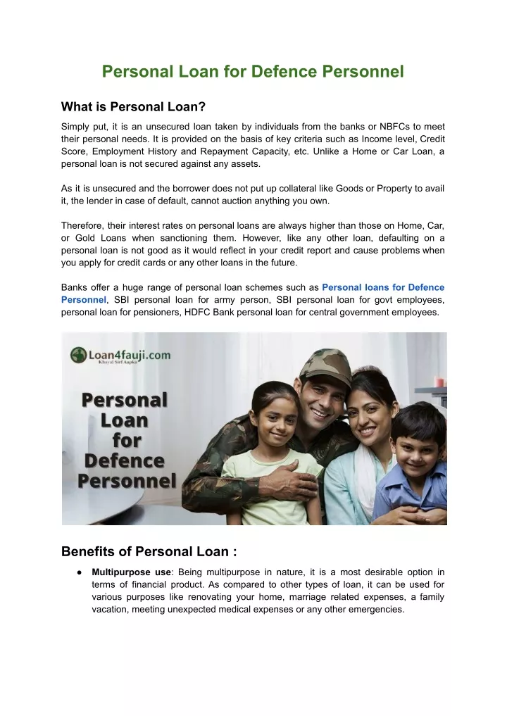 personal loan for defence personnel