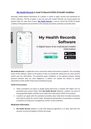 my health records is used to record covid