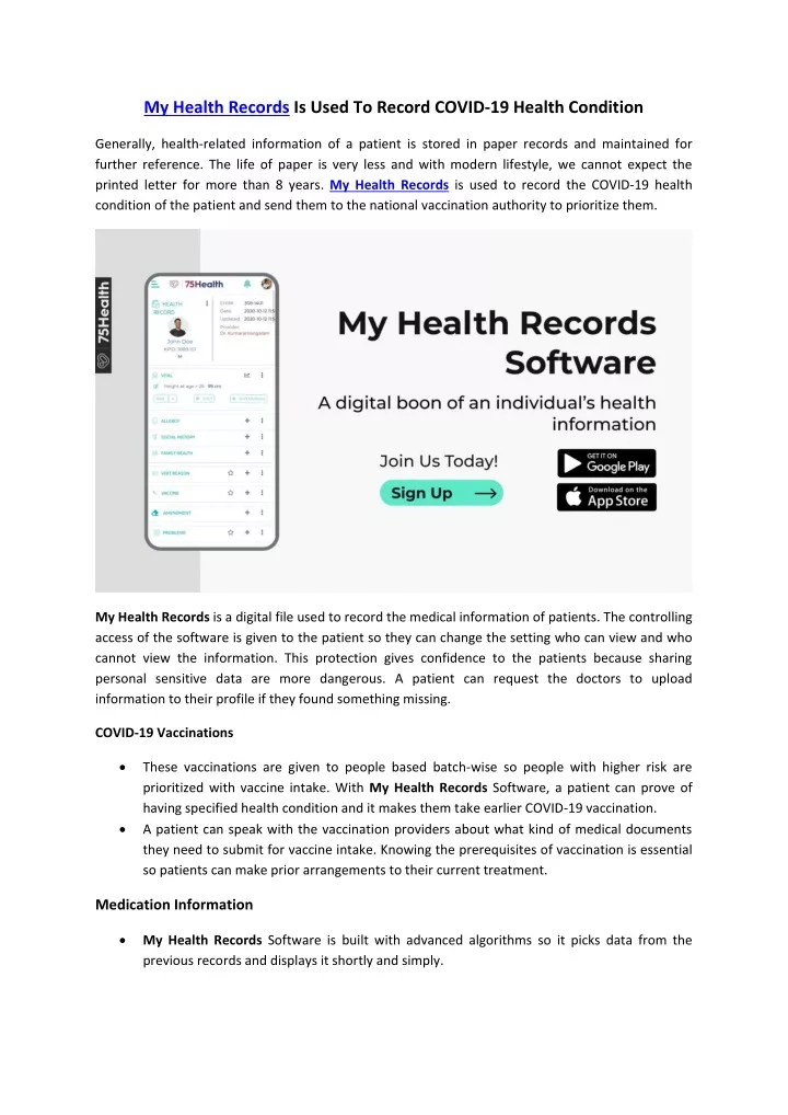 my health records is used to record covid