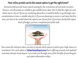 How online portals can be the easiest option to get the right home?