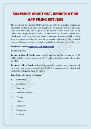 The Tax Planet - Snapshot About GST, Online Registration And Filing Returns