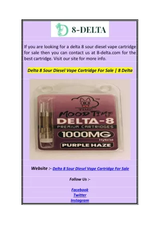 Delta 8 Sour Diesel Vape Cartridge For Sale  8 Delta