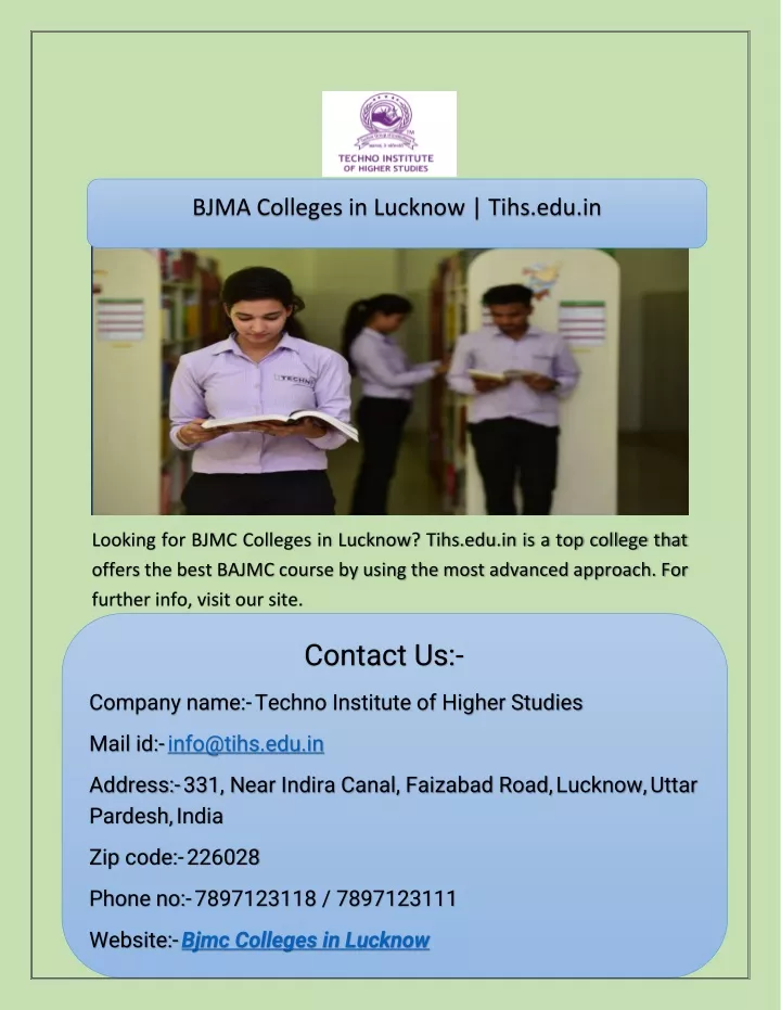 bjma colleges in lucknow tihs edu in