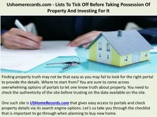 Ushomerecords.com - Lists To Tick Off Before Taking Possession Of Property And Investing For It