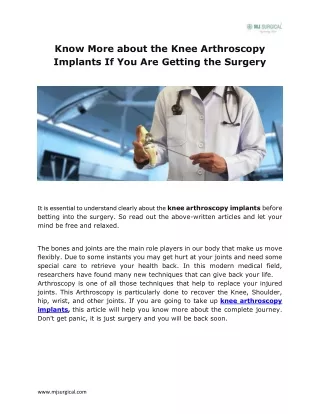 Know More About The Knee Arthroscopy Implants If You Are Getting The Surgery