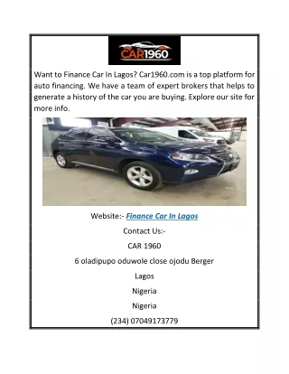 Finance Car in Lagos | Car1960.com
