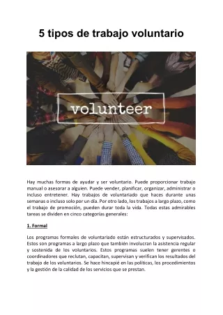 5 tipos de trabajo voluntario