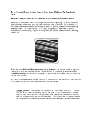 Three Essential Properties You Need to Know About Ms Round Bar Supplier In India