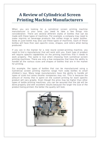 A Review of Cylindrical Screen Printing Machine Manufacturers