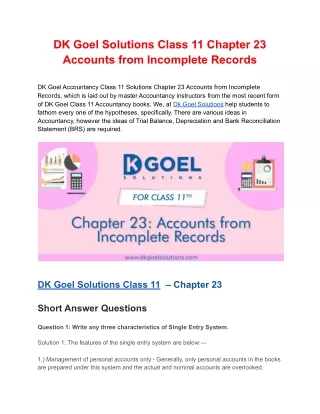 DK Goel Solutions Class 11 Chapter 23 Accounts from Incomplete Records