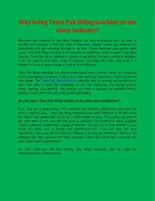why bring tetra pak filling machine in the dairy