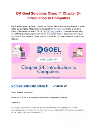 DK Goel Solutions Class 11 Chapter 24 Introduction to Computers