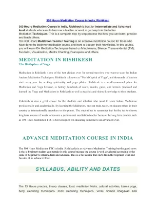 300 hour meditation teacher training