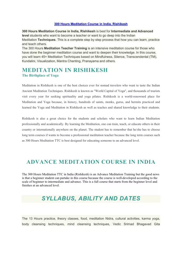 300 hours meditation course in india rishikesh