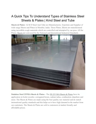 A Quick Tips To Understand Types of Stainless Steel Sheets & Plates  Kmd Steel and Tube
