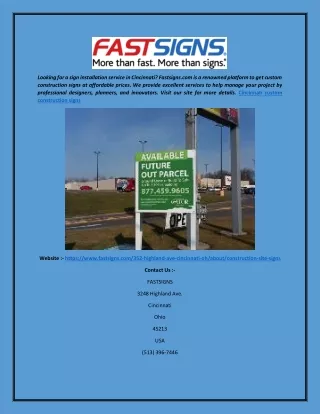 Cincinnati Custom Construction Signs  Fastsigns.com