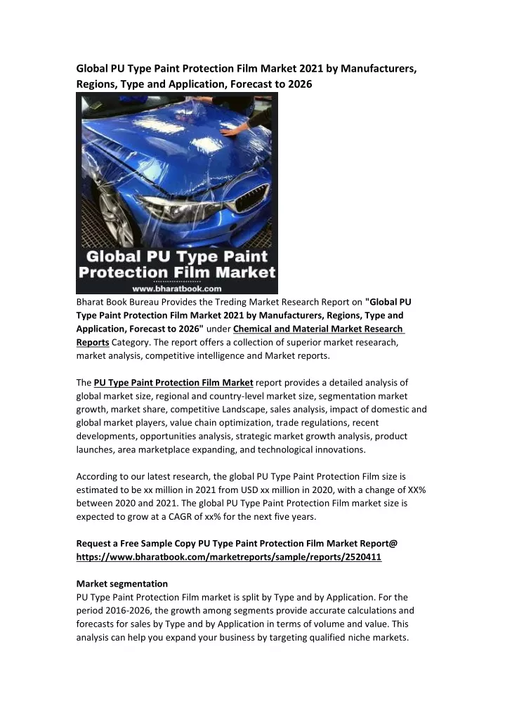 global pu type paint protection film market 2021