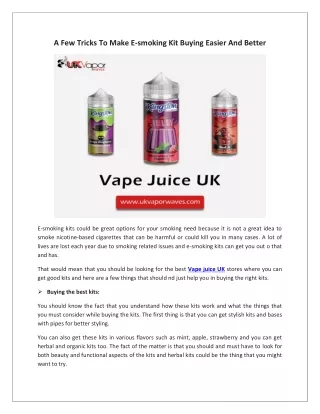 a few tricks to make e smoking kit buying easier