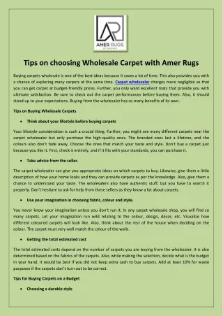 Tips on choosing Wholesale Carpet with Amer Rugs