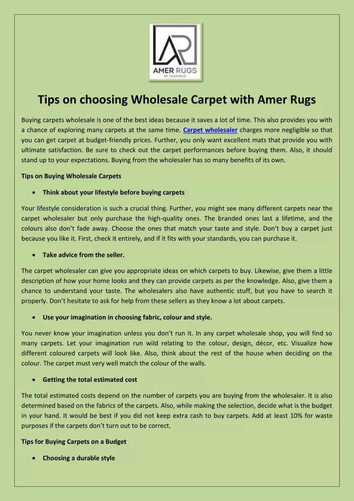 tips on choosing wholesale carpet with amer rugs