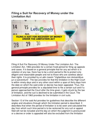 filing a suit for recovery of money under