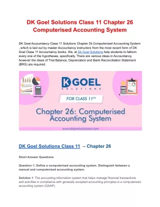 DK Goel Solutions Class 11 Chapter 26 Computerised Accounting System