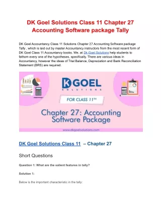 DK Goel Solutions Class 11 Chapter 27 Accounting Software package Tally