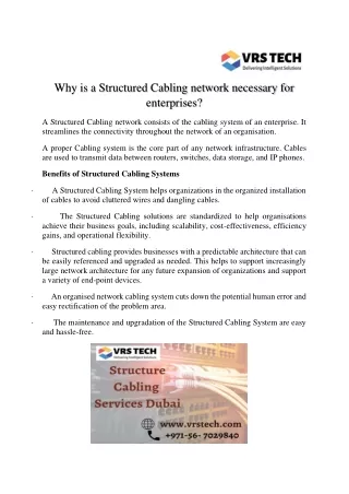why is a structured cabling network necessary