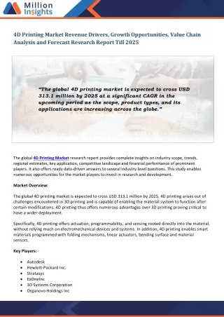 4d printing market revenue drivers growth