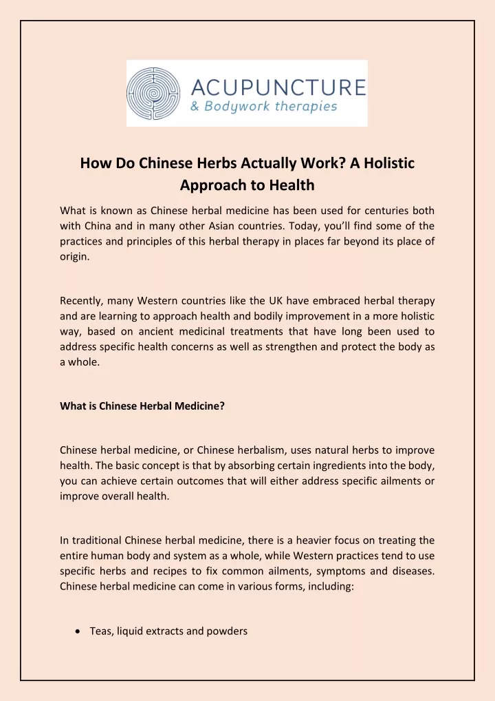 how do chinese herbs actually work a holistic
