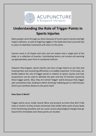 understanding the role of trigger points