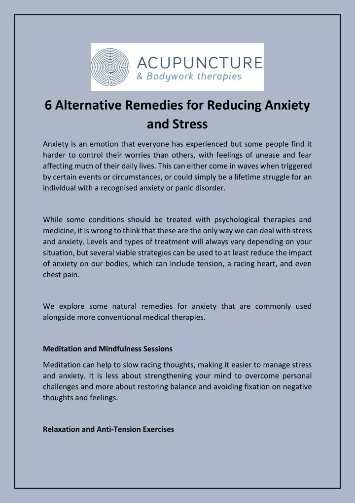 6 alternative remedies for reducing anxiety