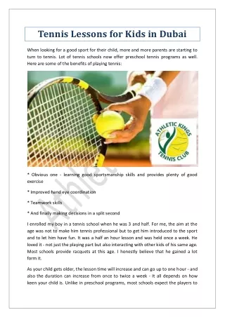 Tennis Lessons for Kids in Dubai